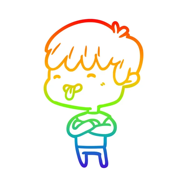 Rainbow gradient linje ritning pojke sticker ut tungan — Stock vektor
