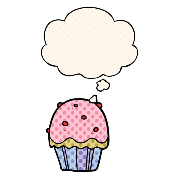 Cartoon Cupcake i myśli bańka w komiksowym stylu — Wektor stockowy