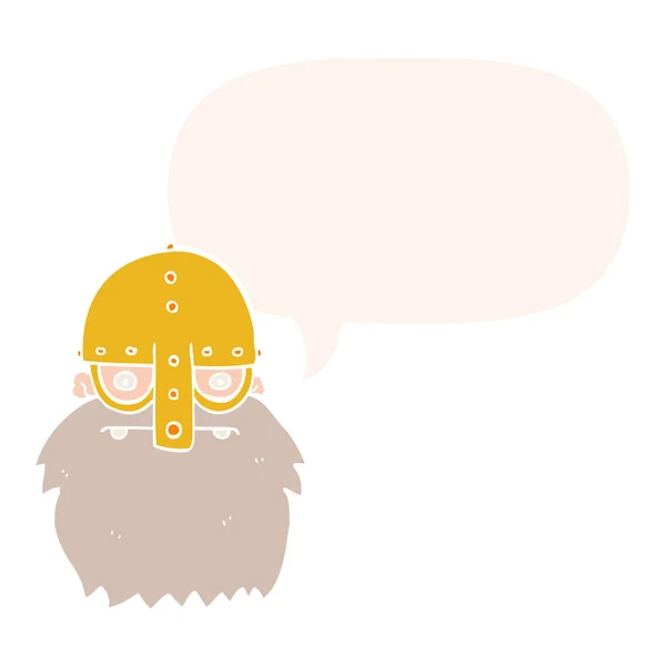 Dessin animé viking visage et bulle de parole dans le style rétro — Image vectorielle