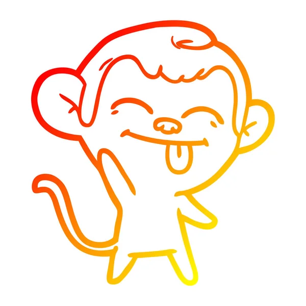 Warme kleurovergang lijntekening grappige cartoon Monkey zwaaiende — Stockvector