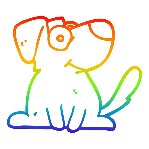 Rainbow gradient line drawing cartoon happy dog — Stock Vector