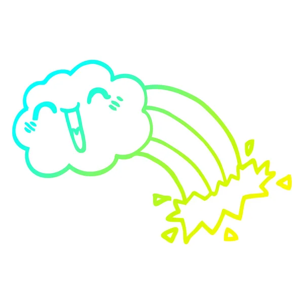 Froid dégradé ligne dessin dessin animé heureux nuage et arc-en-ciel — Image vectorielle