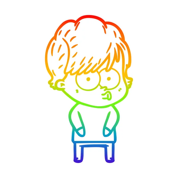 Regenboog gradiënt lijntekening cartoon vrouw — Stockvector