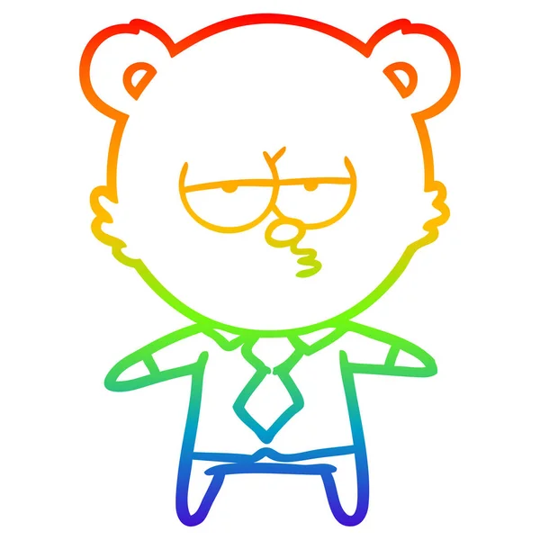 Rainbow gradient line drawing bear boss cartoon — Stock Vector