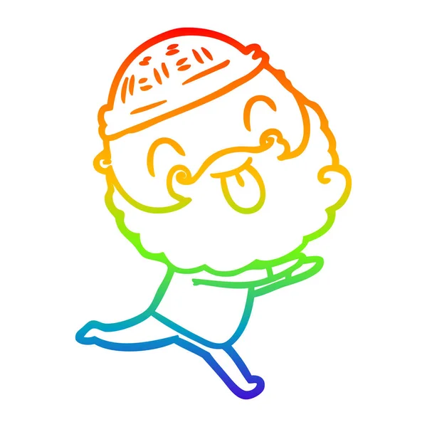 Rainbow gradient ligne dessin running man avec barbe collant ou — Image vectorielle