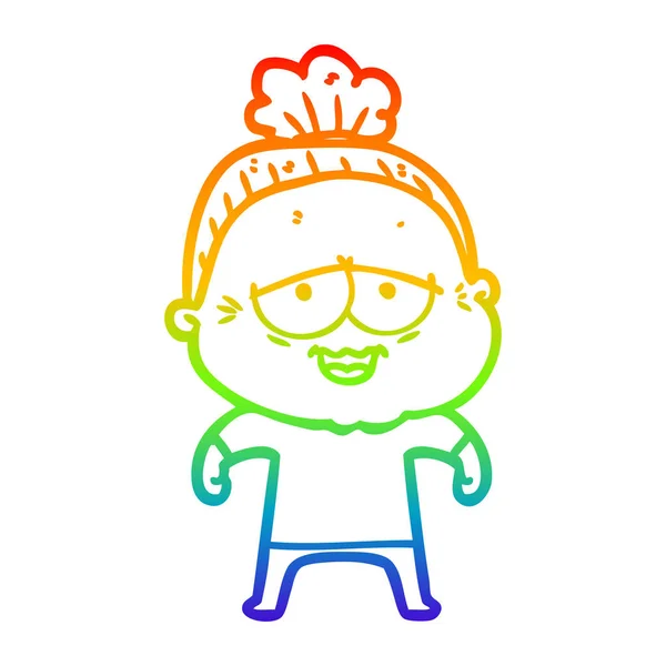 Arco-íris linha gradiente desenho desenhos animados senhora velha feliz — Vetor de Stock