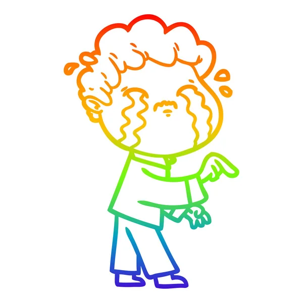 Rainbow gradien line drawing cartoon man crying - Stok Vektor