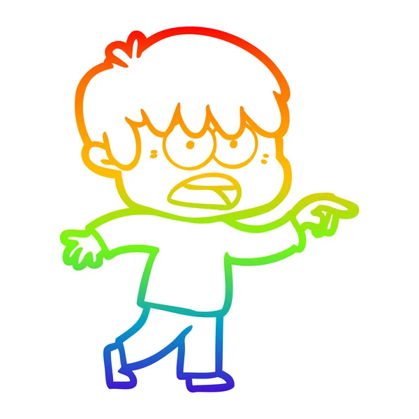 Zeichnung einer Regenbogengradienten-Linie besorgt Cartoon-Junge — Stockvektor