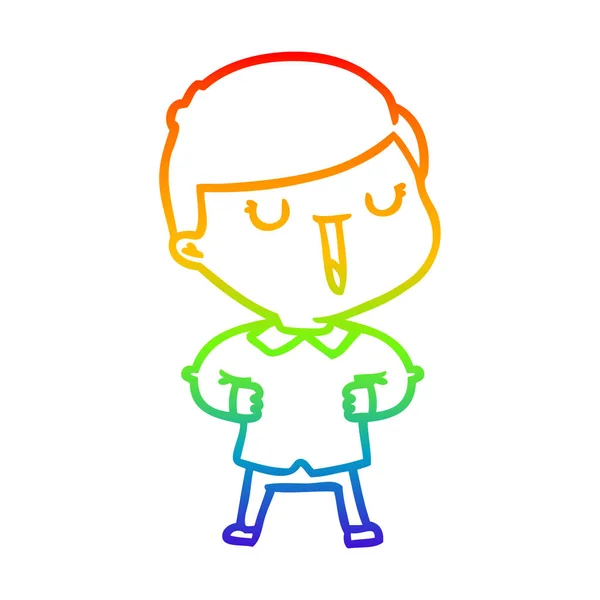 Rainbow gradient linje ritning tecknad lycklig pojke — Stock vektor