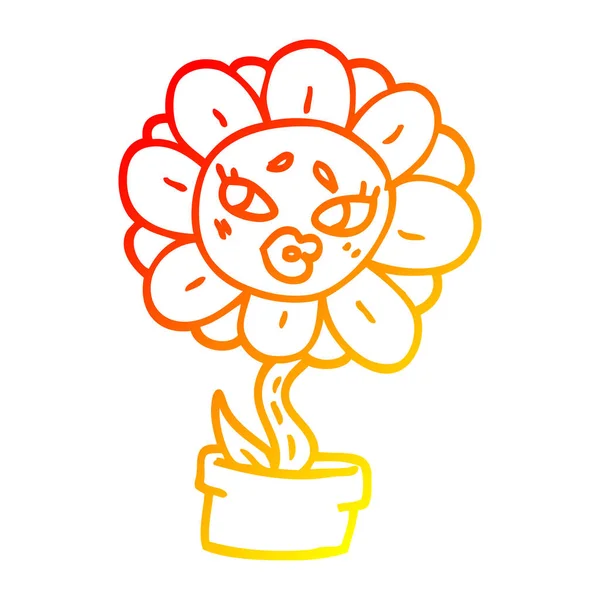 Varm gradient linje ritning tecknad blomkruka — Stock vektor