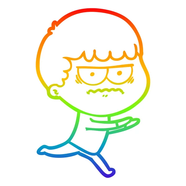 Arco iris gradiente línea dibujo dibujos animados hombre molesto — Vector de stock