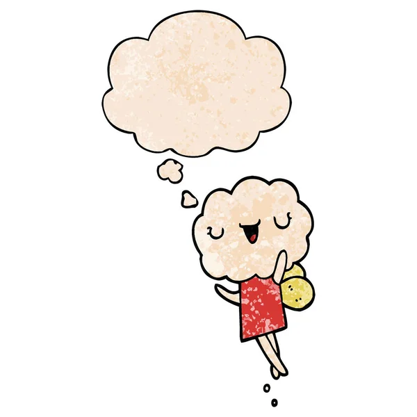 Söt Cartoon Cloud Head varelse och tankebubbla i grunge te — Stock vektor