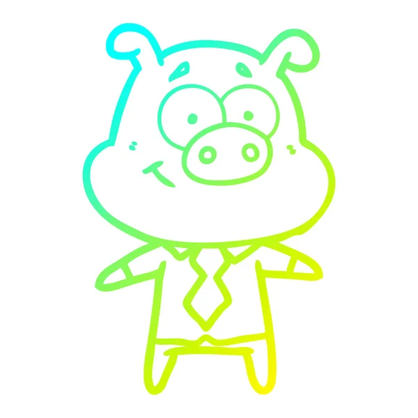 Frío gradiente línea dibujo feliz dibujos animados cerdo jefe — Vector de stock