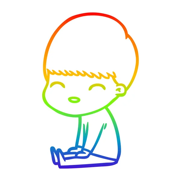 Радужная градиентная линия рисунок счастливый мультяшный мальчик — стоковый вектор