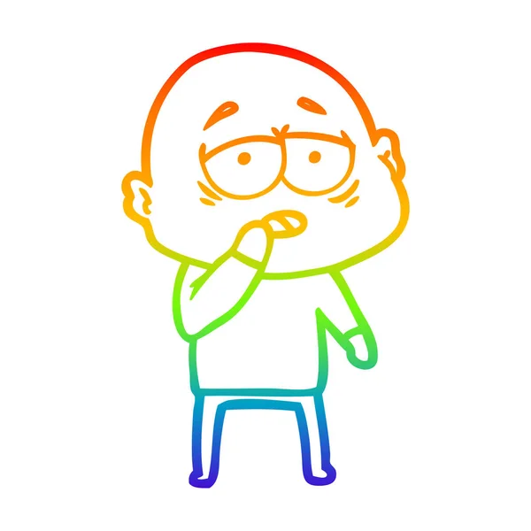 虹のグラデーションライン描画漫画疲れたハゲ男 — ストックベクタ