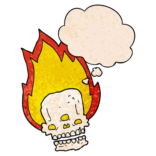 不気味な漫画の炎の頭蓋骨とグランジテクスチャで思考バブル — ストックベクタ