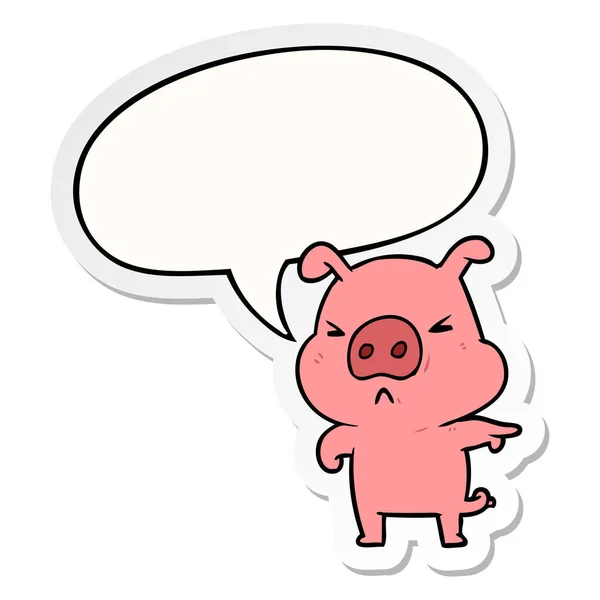 Cartoon wściekły świnia wskazując naklejka — Wektor stockowy