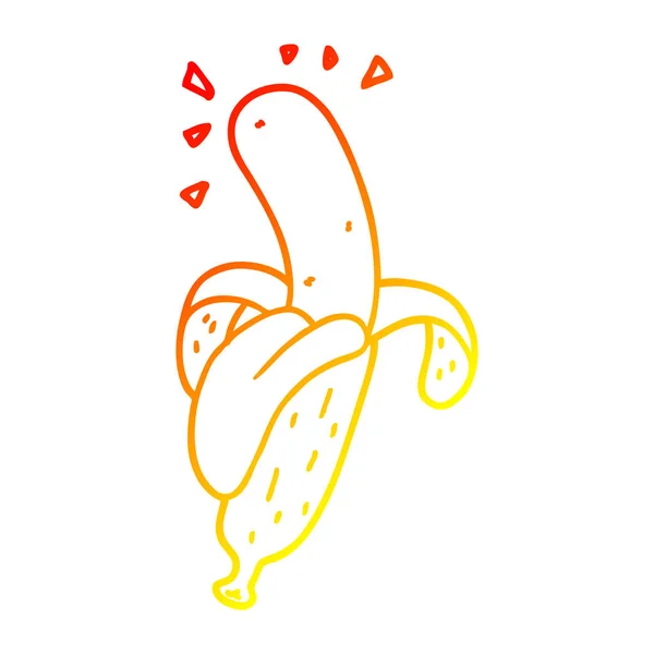 Warme kleurovergang lijntekening cartoon banaan — Stockvector