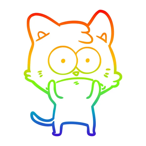 Rainbow gradient ligne dessin dessin animé nerveux chat — Image vectorielle