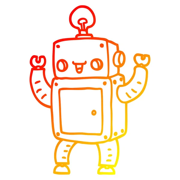 Linha gradiente quente desenho cartoon robô feliz — Vetor de Stock