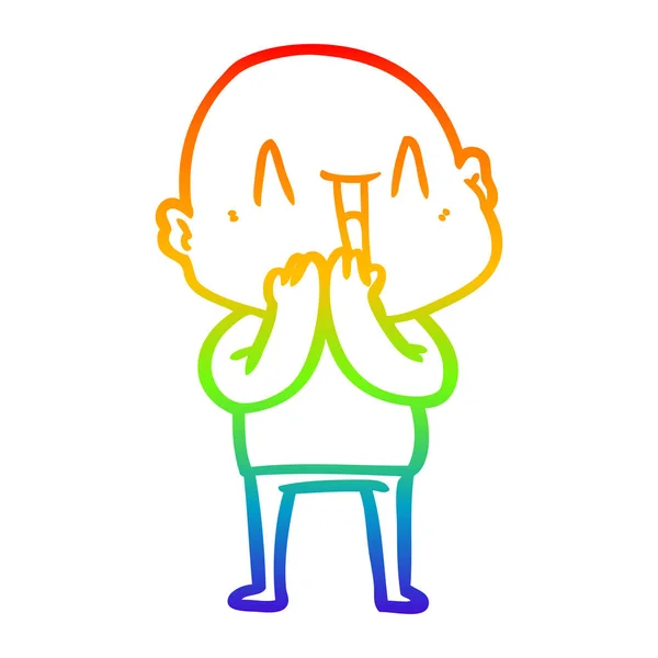 Linea gradiente arcobaleno disegno felice uomo calvo cartone animato — Vettoriale Stock