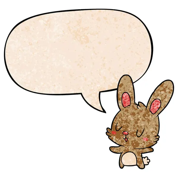 Retro doku tarzında sevimli karikatür tavşan ve konuşma balonu — Stok Vektör