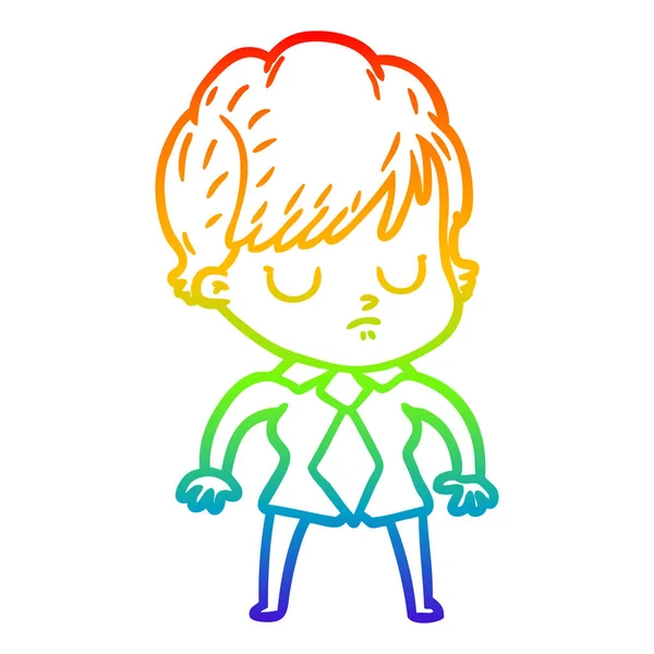 Arco iris gradiente línea dibujo dibujos animados mujer — Vector de stock