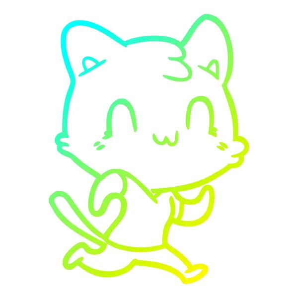 Frío gradiente línea dibujo dibujos animados feliz gato corriendo — Archivo Imágenes Vectoriales