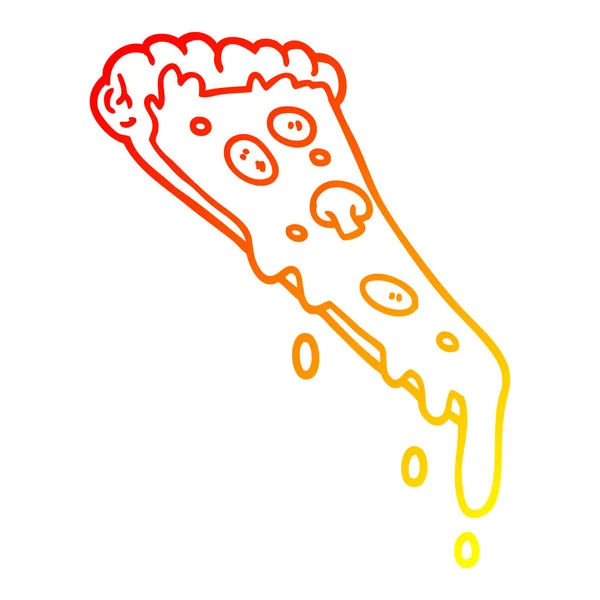 Línea de gradiente caliente dibujo de dibujos animados rebanada de pizza — Vector de stock
