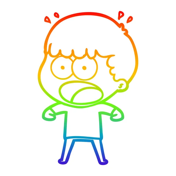 Regenboog gradiënt lijntekening cartoon geschokt man — Stockvector