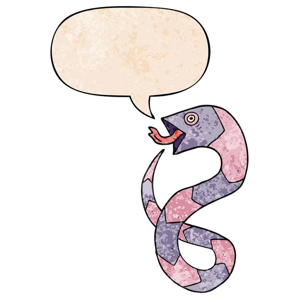 Sowy wąż kreskówki i bańka mowy w stylu retro tekstury — Wektor stockowy