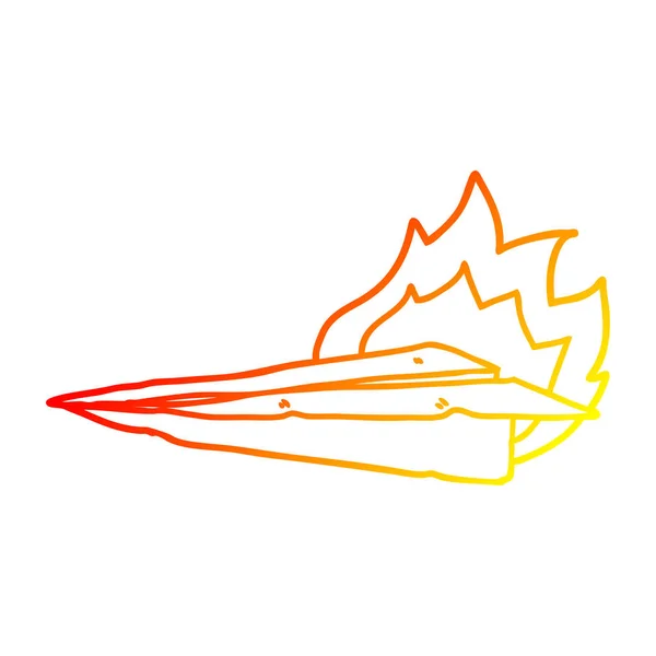 Теплой градиентной линии рисования мультфильма горящая бумага самолет — стоковый вектор