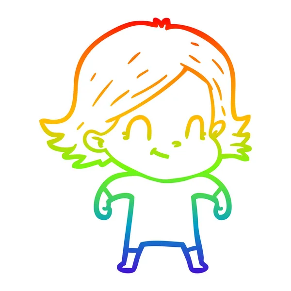 Regenboog gradiënt lijntekening cartoon vriendelijke meisje — Stockvector