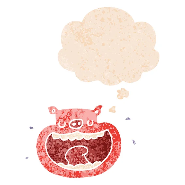Retro dokulu tarzı karikatür domuz ve düşünce balonu — Stok Vektör
