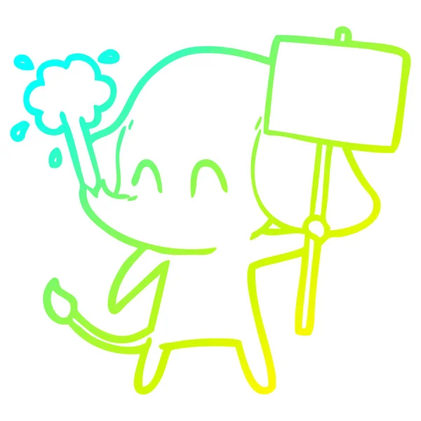 Línea de gradiente frío dibujo lindo elefante de dibujos animados chorro de agua — Vector de stock