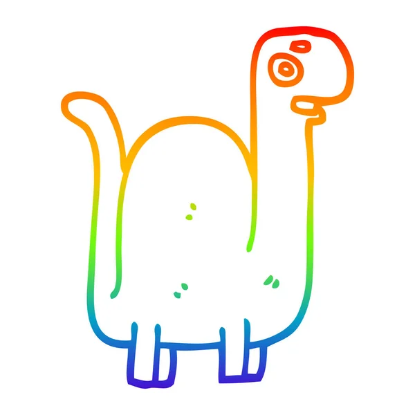 Rainbow gradient line drawing cartoon prehistoric dinosaur — Stock Vector