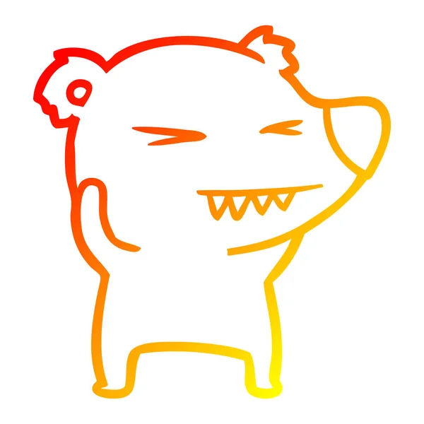 Línea de gradiente caliente dibujo enojado oso polar de dibujos animados — Vector de stock