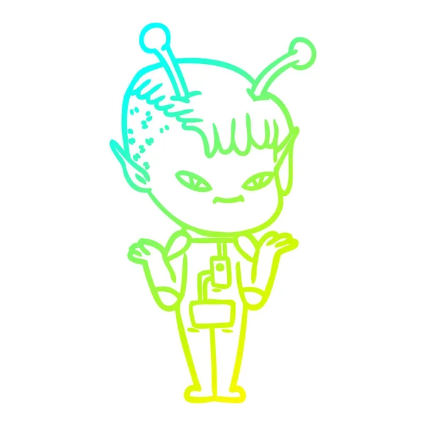 Froid dégradé ligne dessin mignon dessin animé alien fille — Image vectorielle
