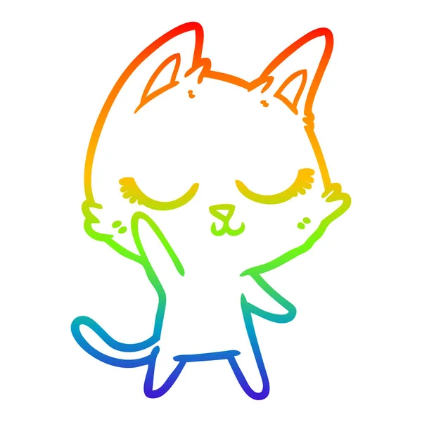 Regenbogen-Gradienten-Linie zeichnet ruhigen Cartoon-Katze — Stockvektor