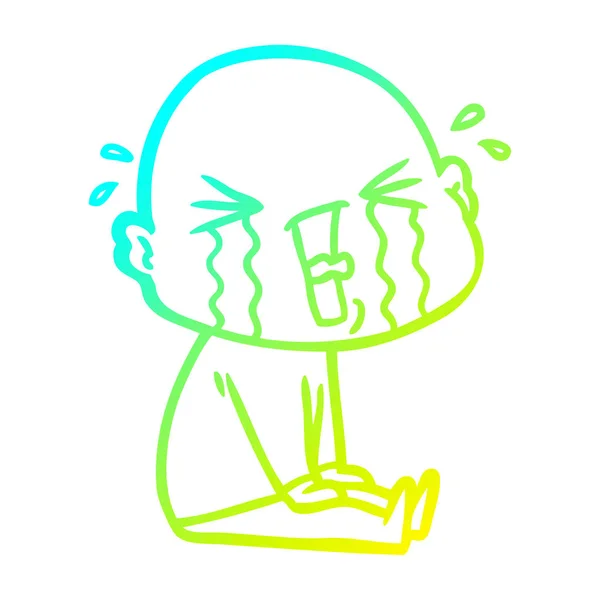 Soğuk degrade çizgi çizim karikatür ağlayan kel adam — Stok Vektör