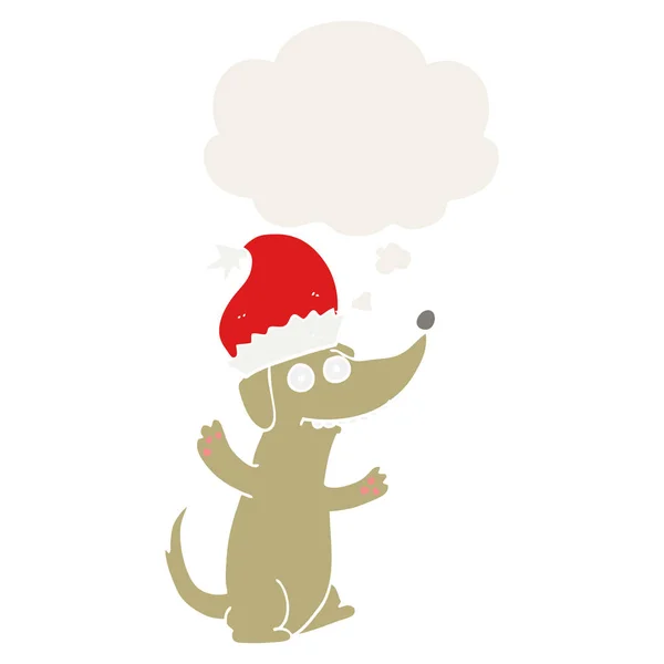 Niedlicher Weihnachts-Cartoon-Hund und Gedankenblase im Retro-Stil — Stockvektor
