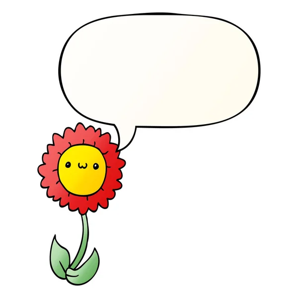 Cartoon flower and speech bubble in smooth gradient style — Stock Vector