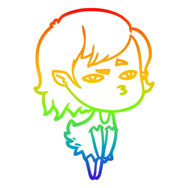 Arco iris gradiente línea dibujo dibujos animados vampiro chica — Vector de stock