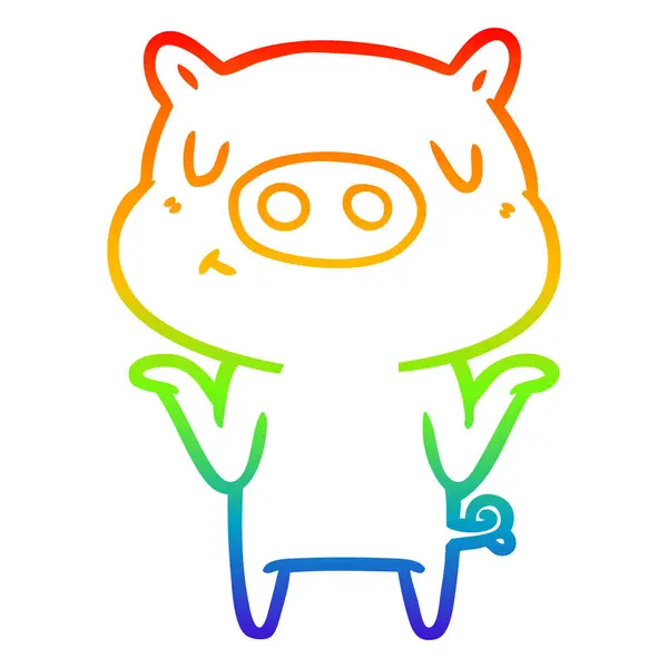 Rainbow gradient ligne dessin dessin dessin animé contenu porc — Image vectorielle