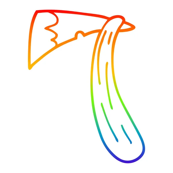 Arco iris gradiente línea dibujo dibujos animados hacha sangrienta — Archivo Imágenes Vectoriales