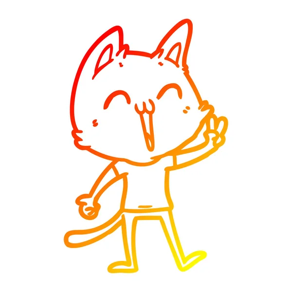 Теплая градиентная линия рисования счастливый мультяшный кот мяукает — стоковый вектор