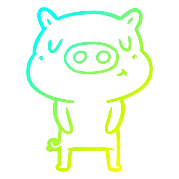 Linea gradiente freddo disegno cartone animato contenuto maiale — Vettoriale Stock