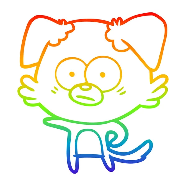 Regenbogen-Gradienten-Linie zeichnet nervösen Hund Karikatur — Stockvektor