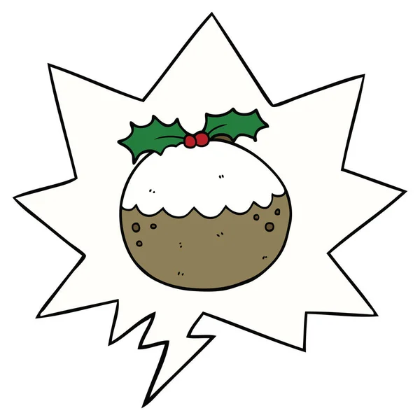 Cartoon Christmas Pudding und Sprechblase — Stockvektor