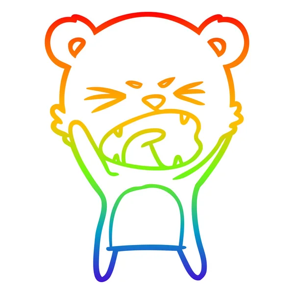 Rainbow gradient ligne dessin en colère dessin animé ours crier — Image vectorielle